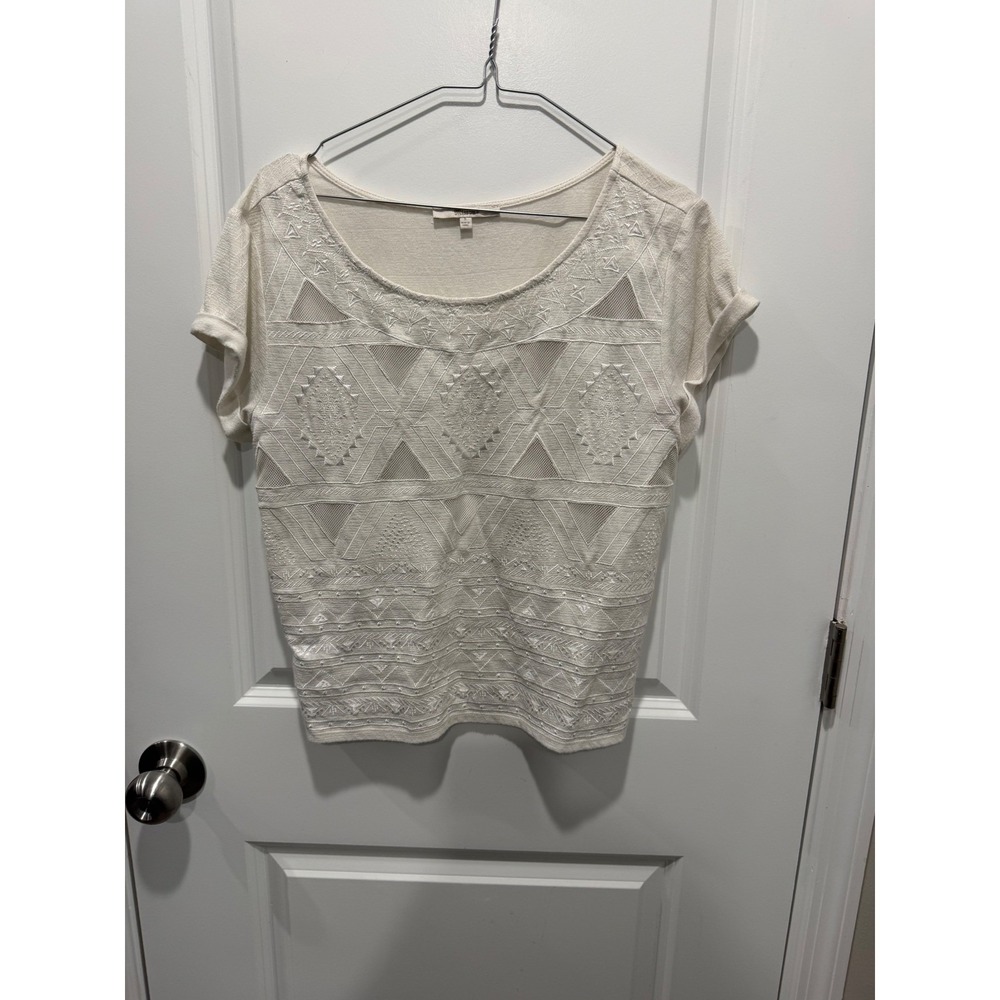 Miss Me Womens Top Embroidered Mesh Front Cream Size S